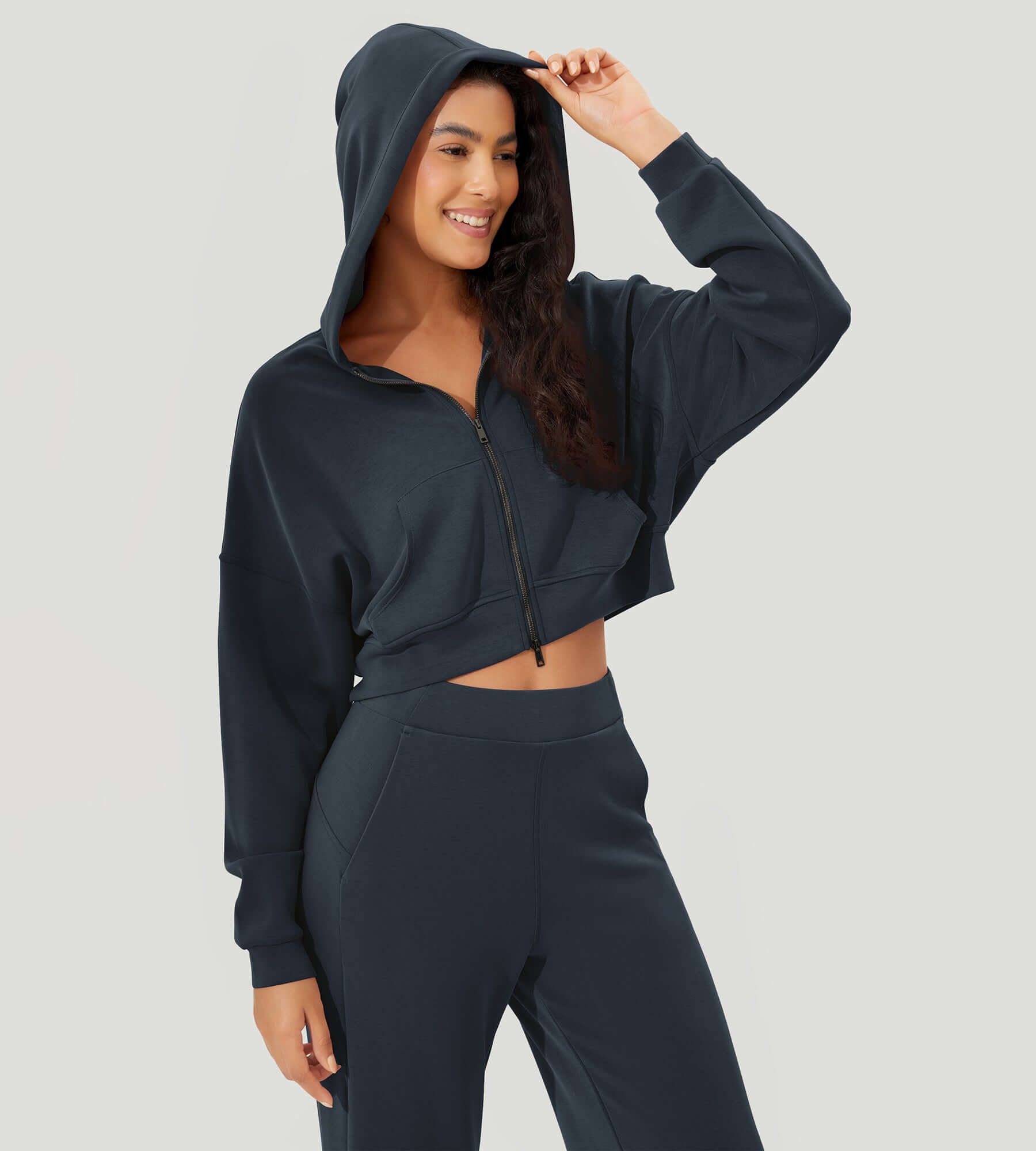 Full-Zip Cropped Long Sleeve Crop Casual Sweatshirts Jacket - ododos