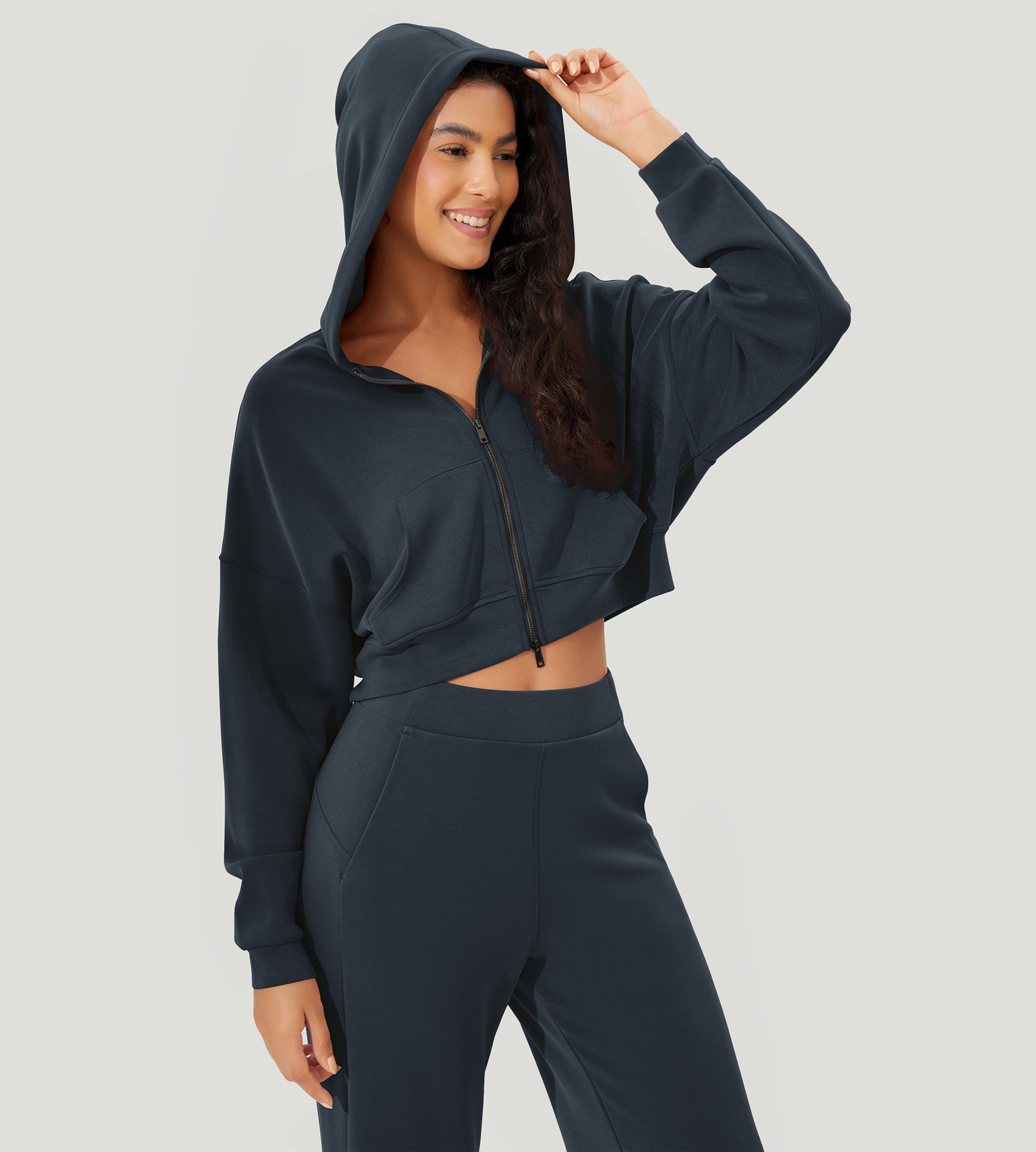 Full-Zip Cropped Long Sleeve Crop Casual Sweatshirts Jacket - ododos