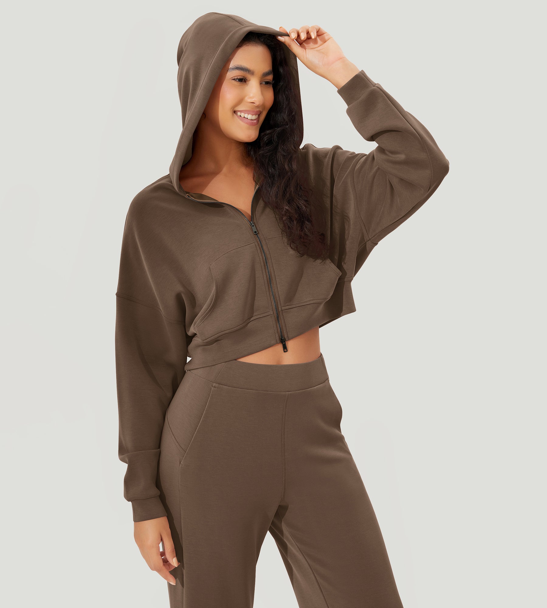 Full-Zip Cropped Long Sleeve Crop Casual Sweatshirts Jacket - ododos