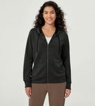 Modal Soft Full-Zip Hoodies Casual Jacket with Pockets Black - ododos