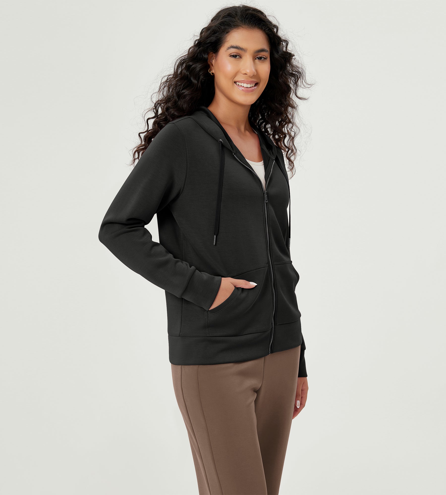 Modal Soft Full-Zip Hoodies Casual Jacket with Pockets - ododos