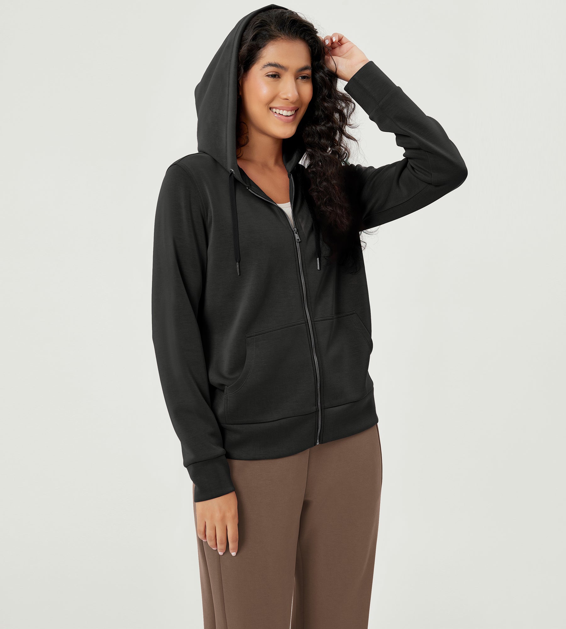 Modal Soft Full-Zip Hoodies Casual Jacket with Pockets - ododos