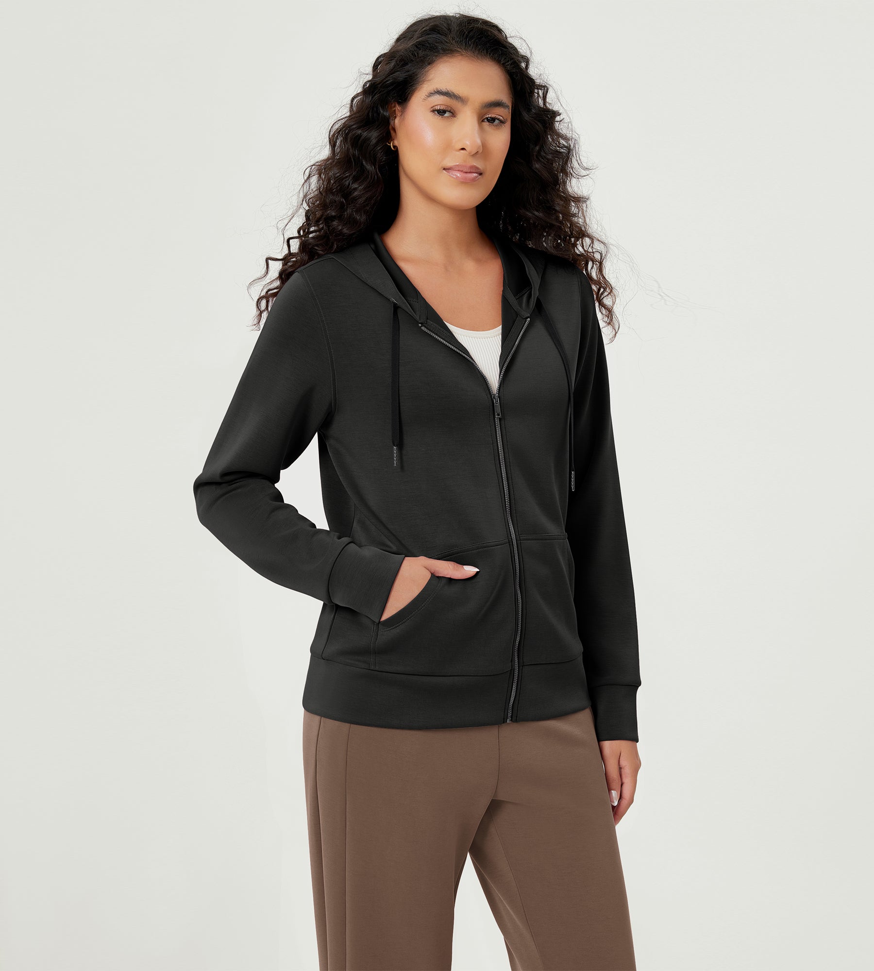 Modal Soft Full-Zip Hoodies Casual Jacket with Pockets - ododos