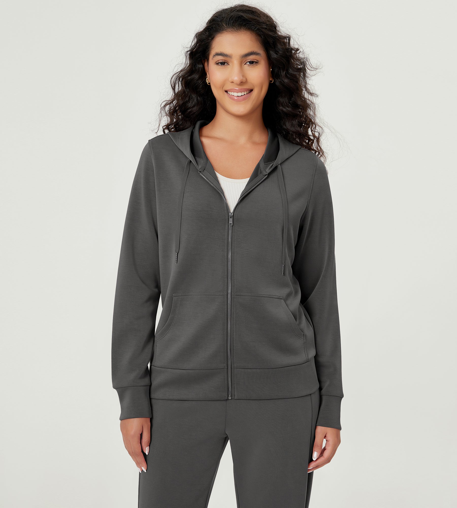 Modal Soft Full-Zip Hoodies Casual Jacket with Pockets Charcoal - ododos