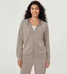 Modal Soft Full-Zip Hoodies Casual Jacket with Pockets Khaki - ododos