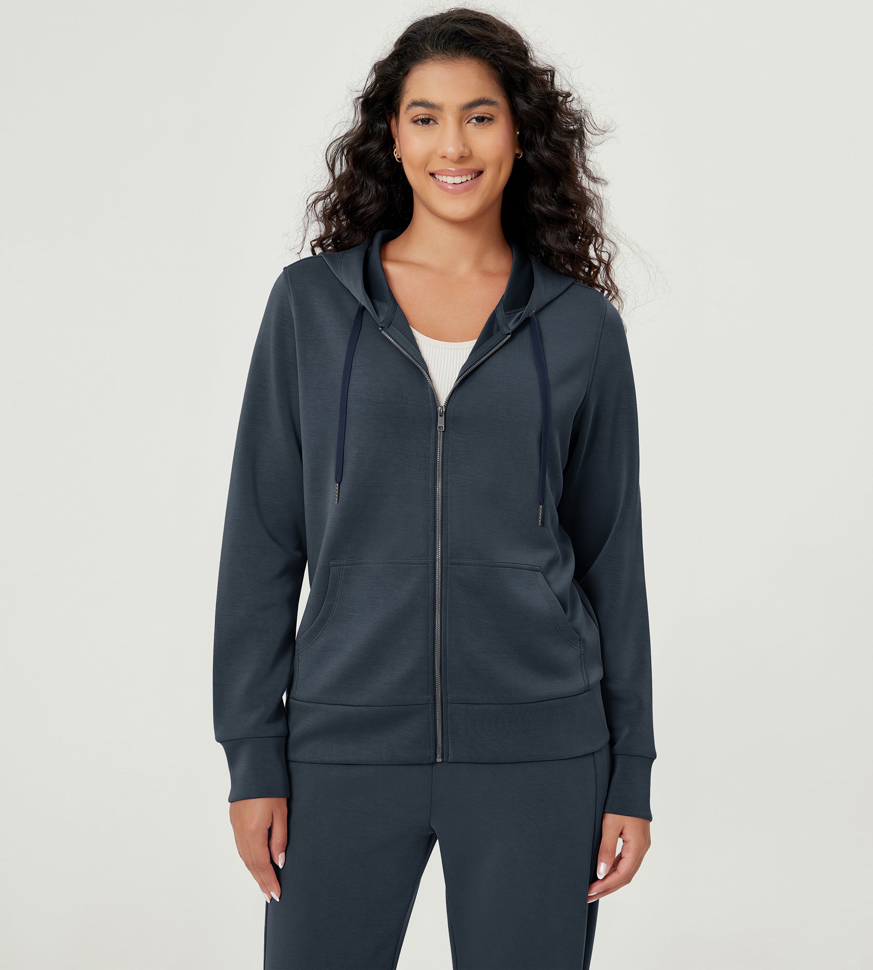 Modal Soft Full-Zip Hoodies Casual Jacket with Pockets Navy - ododos