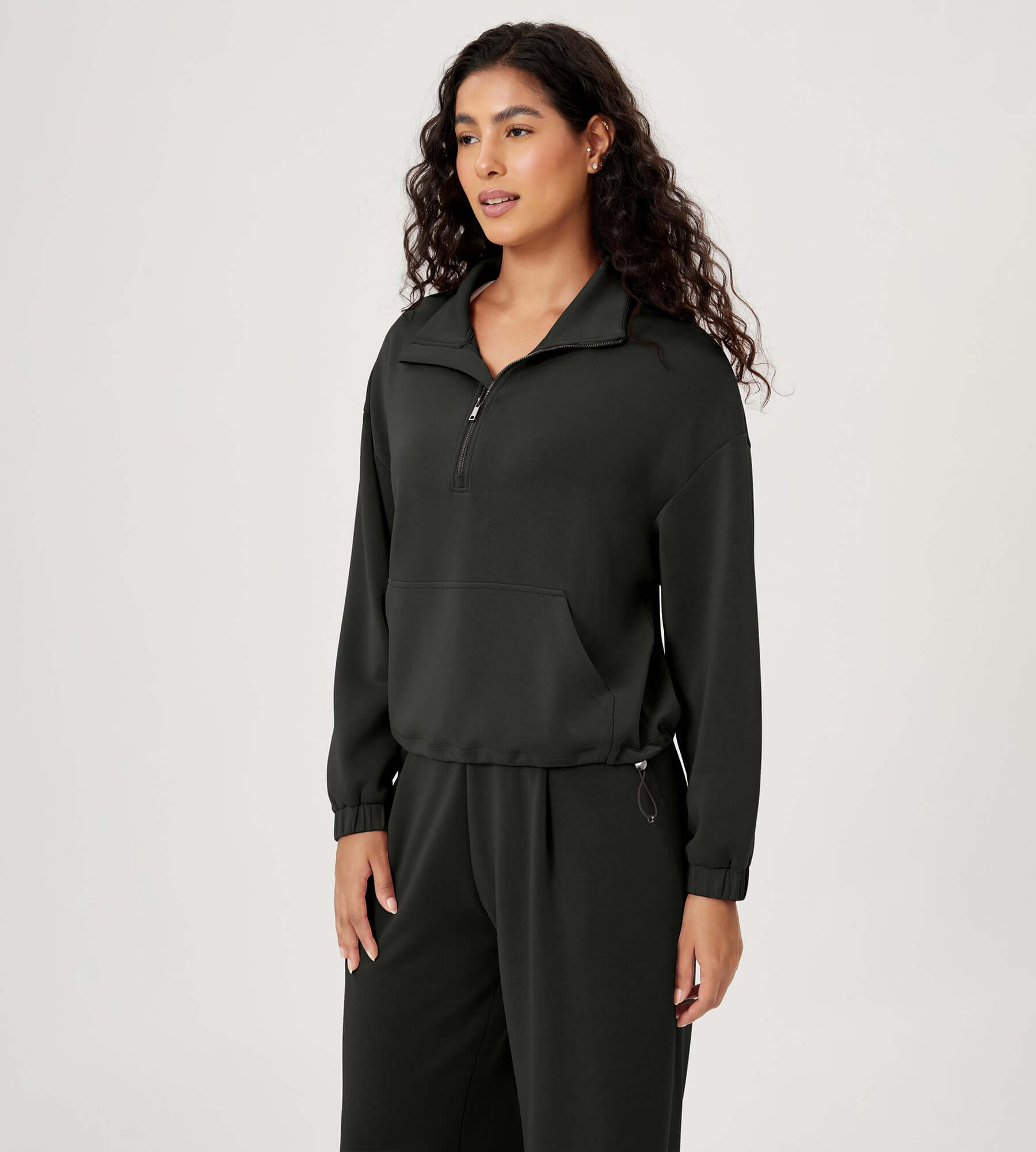 Modal Soft Cinchable Half Zipper Funnel Neck Oversize Pullover - ododos