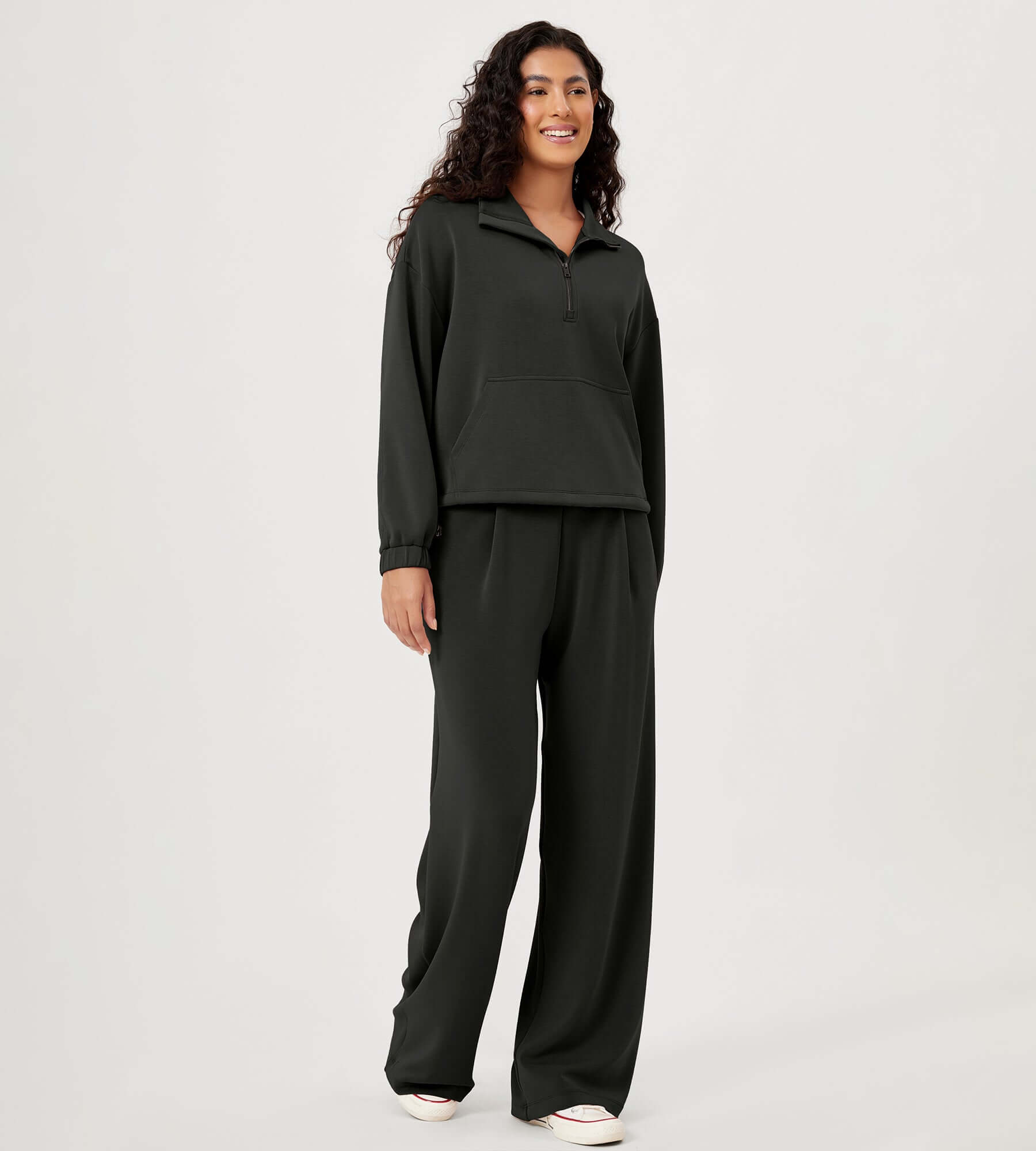 Modal Soft Cinchable Half Zipper Funnel Neck Oversize Pullover - ododos