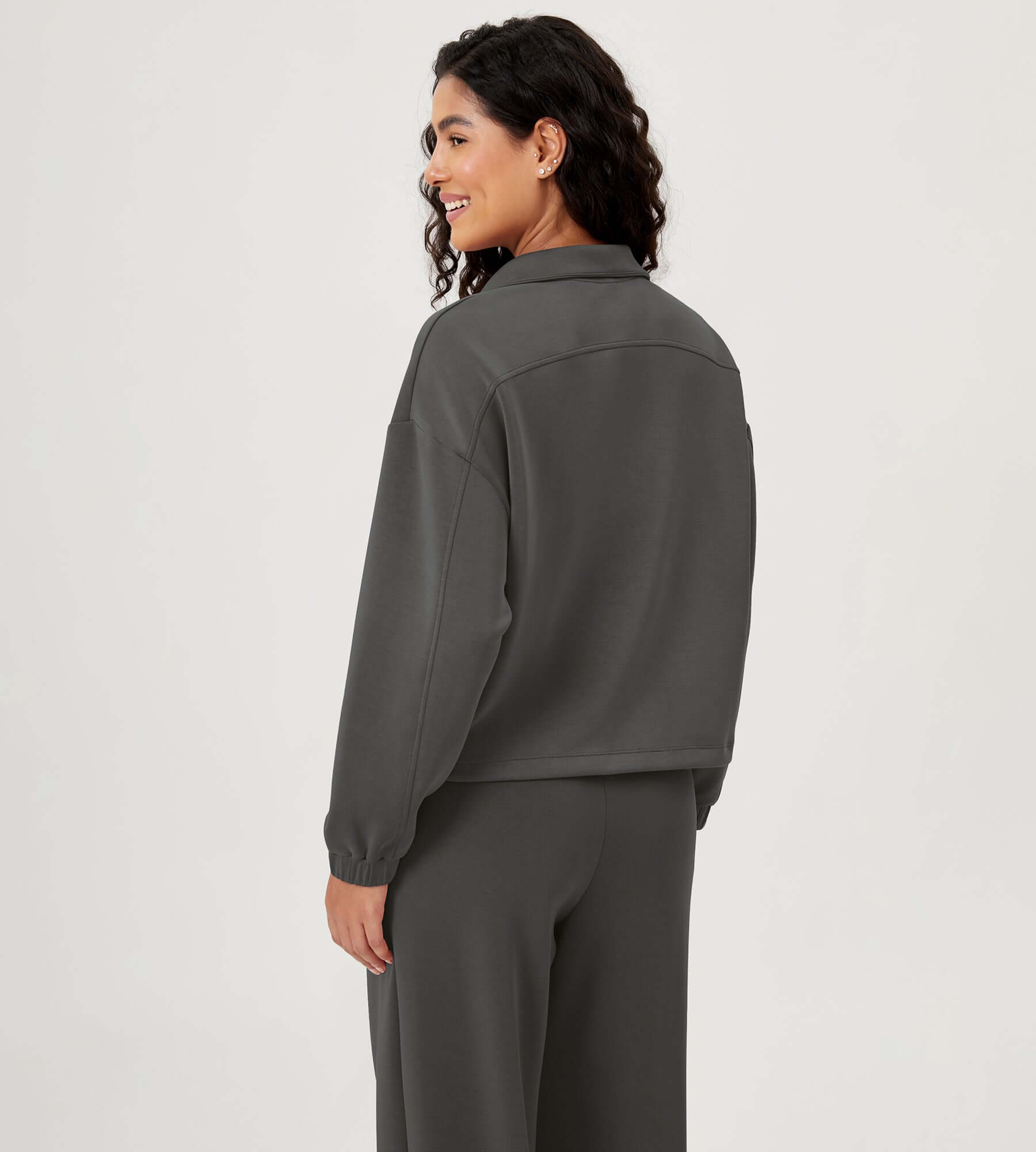 Modal Soft Cinchable Half Zipper Funnel Neck Oversize Pullover - ododos