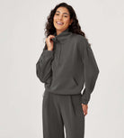 Modal Soft Cinchable Half Zipper Funnel Neck Oversize Pullover - ododos