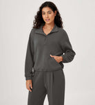 Modal Soft Cinchable Half Zipper Funnel Neck Oversize Pullover Charcoal - ododos