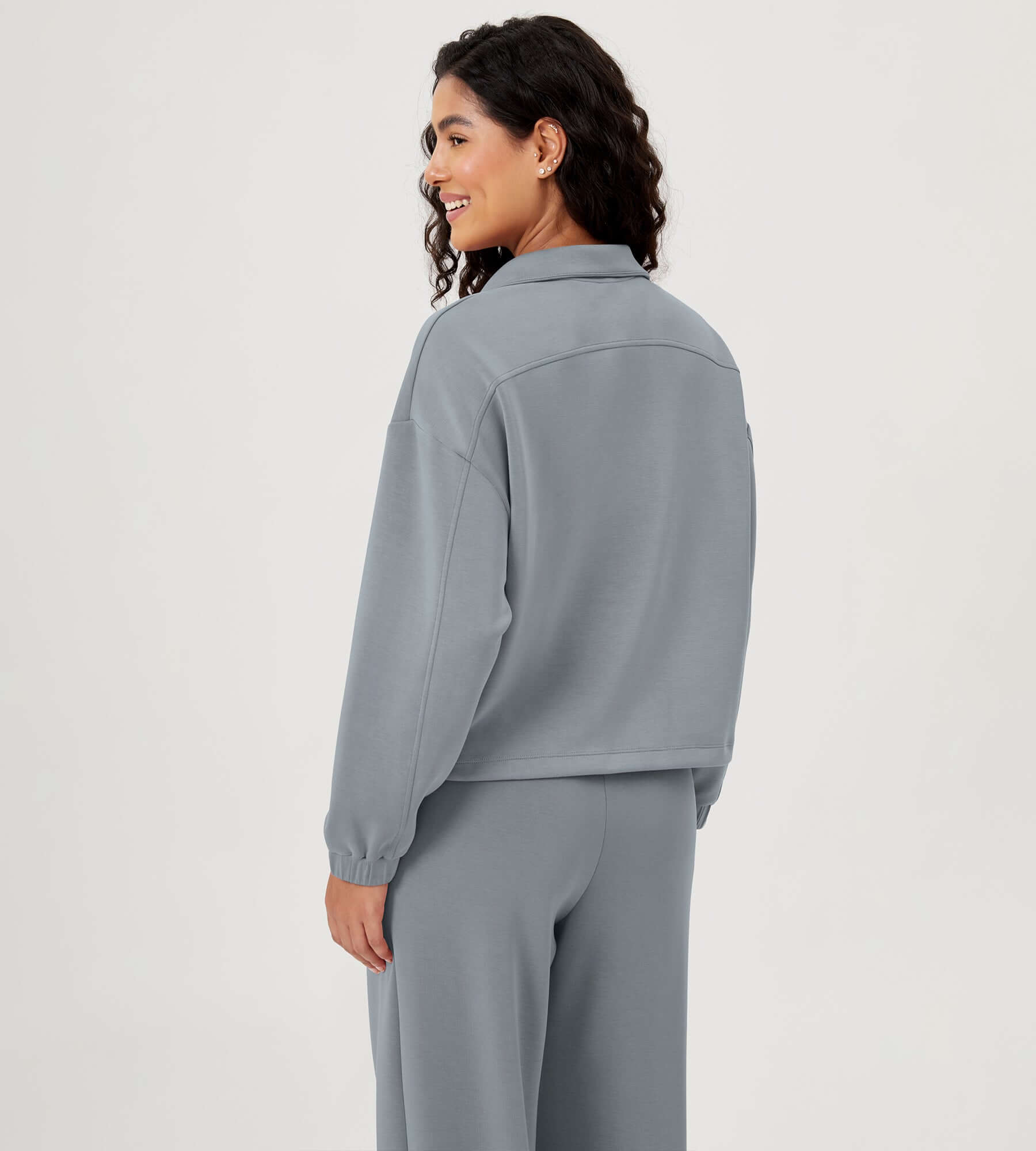 Modal Soft Cinchable Half Zipper Funnel Neck Oversize Pullover - ododos