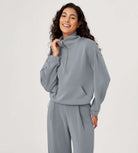 Modal Soft Cinchable Half Zipper Funnel Neck Oversize Pullover - ododos