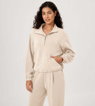 Modal Soft Cinchable Half Zipper Funnel Neck Oversize Pullover Ivory - ododos