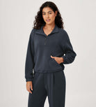 Modal Soft Cinchable Half Zipper Funnel Neck Oversize Pullover Navy - ododos