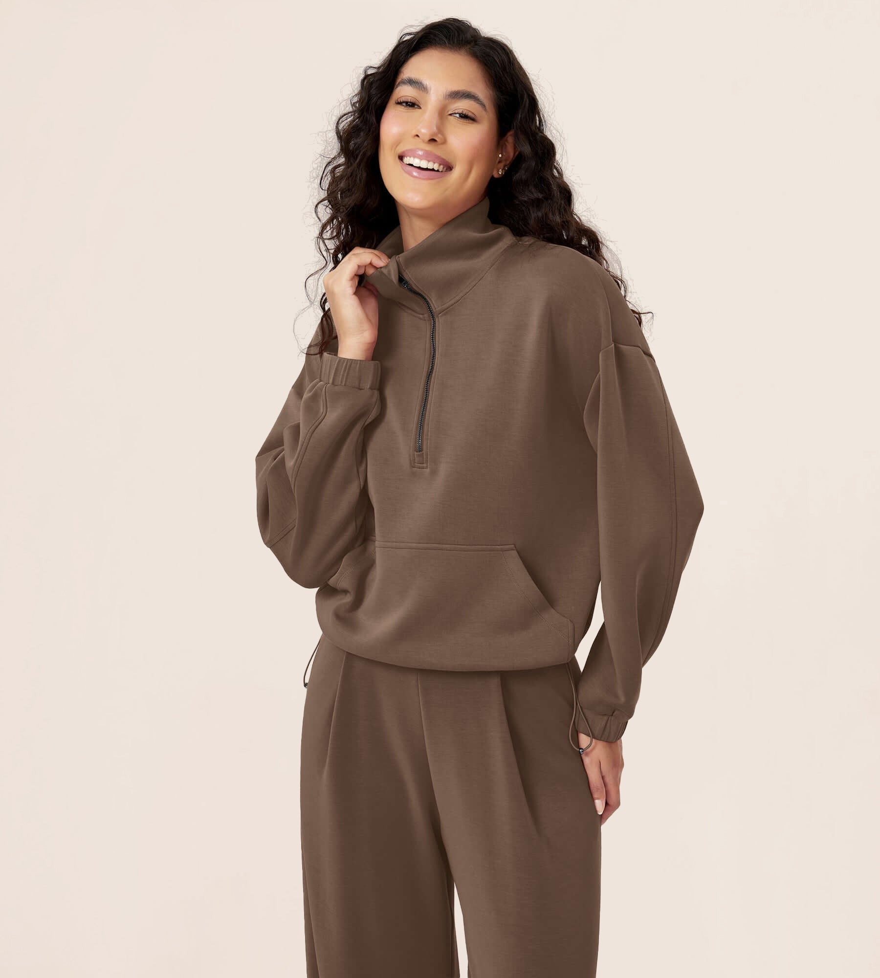 Cozy Oversized Funnel Neck Pullover with Half Zip – ododos