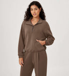 Modal Soft Cinchable Half Zipper Funnel Neck Oversize Pullover Nutria - ododos