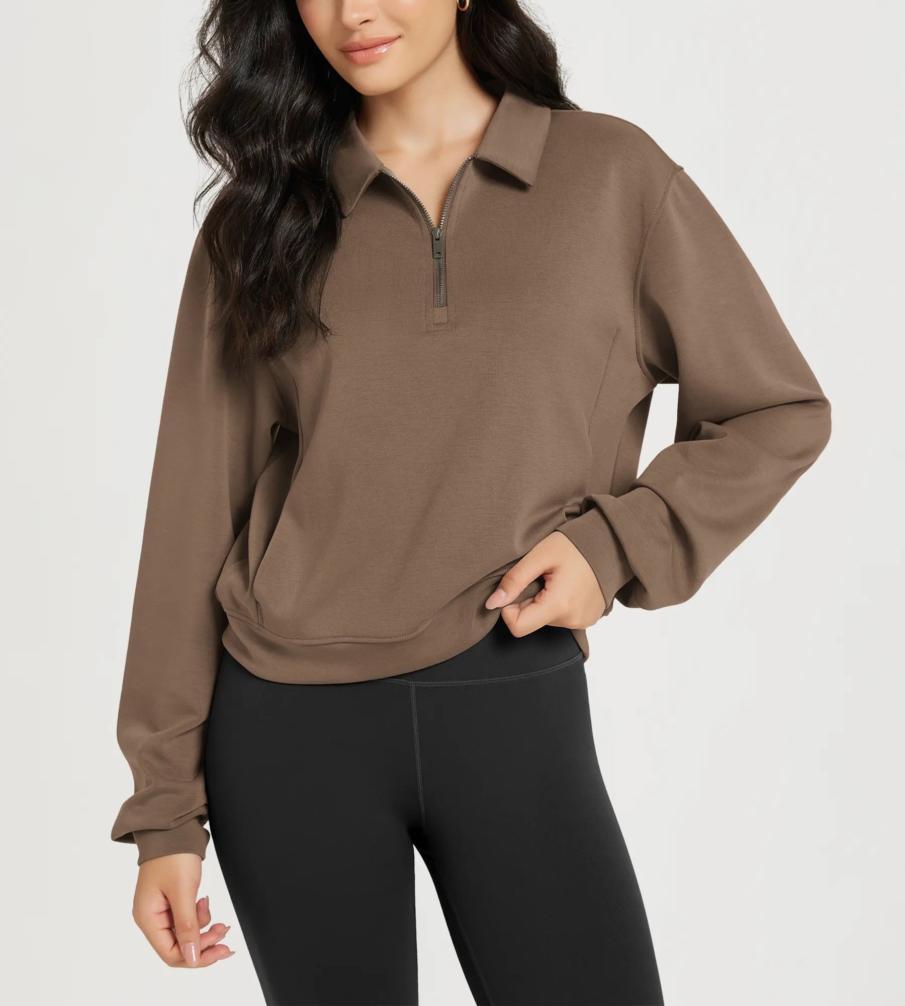 Modal Half-Zip Collared Sweatshirts with Pockets – ododos