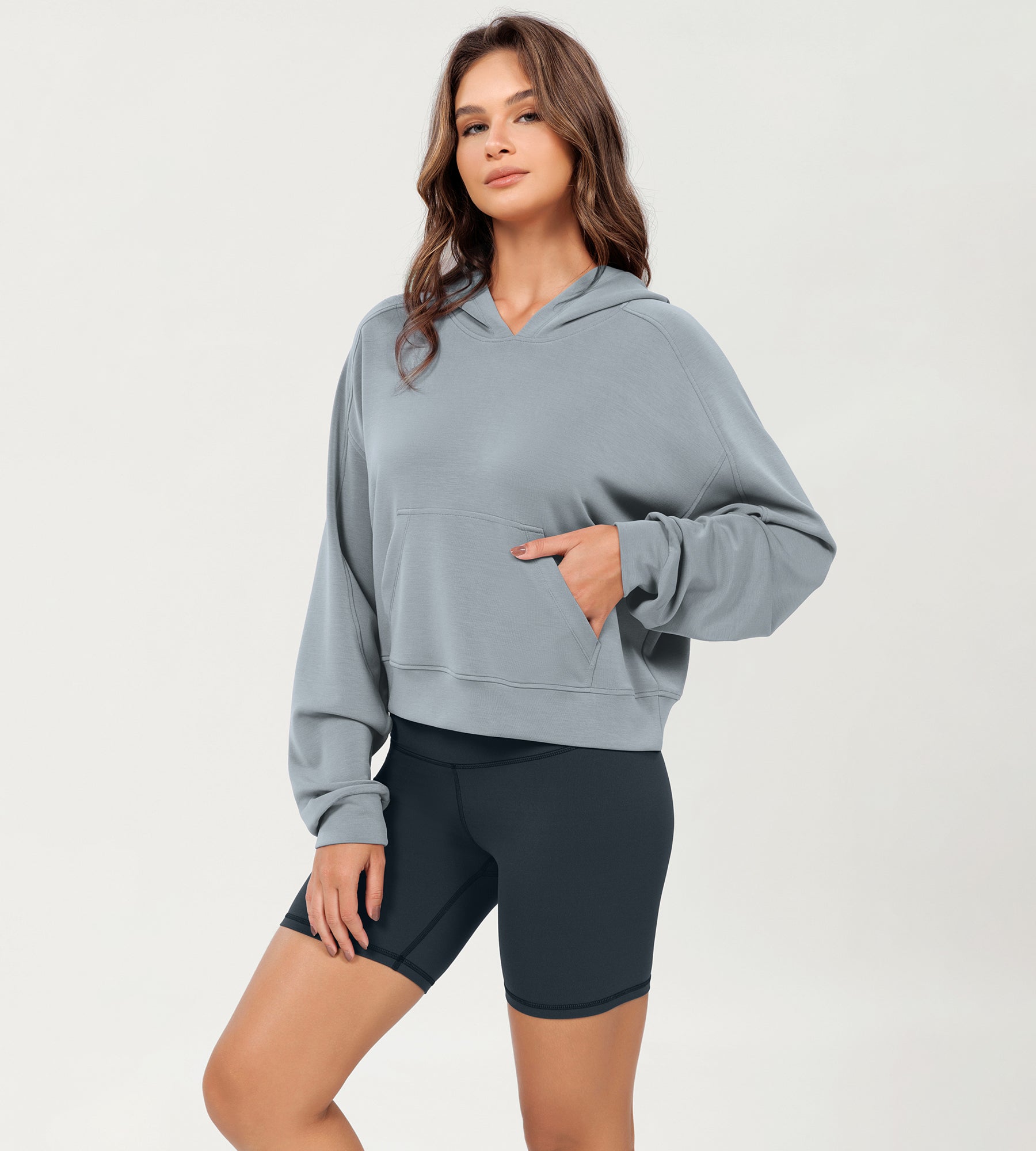 Modal Soft Oversized Long Sleeve Cropped Hoodie - ododos