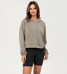 Modal Soft Oversized Long Sleeve Cropped Hoodie Khaki - ododos