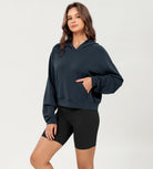 Modal Soft Oversized Long Sleeve Cropped Hoodie Navy - ododos