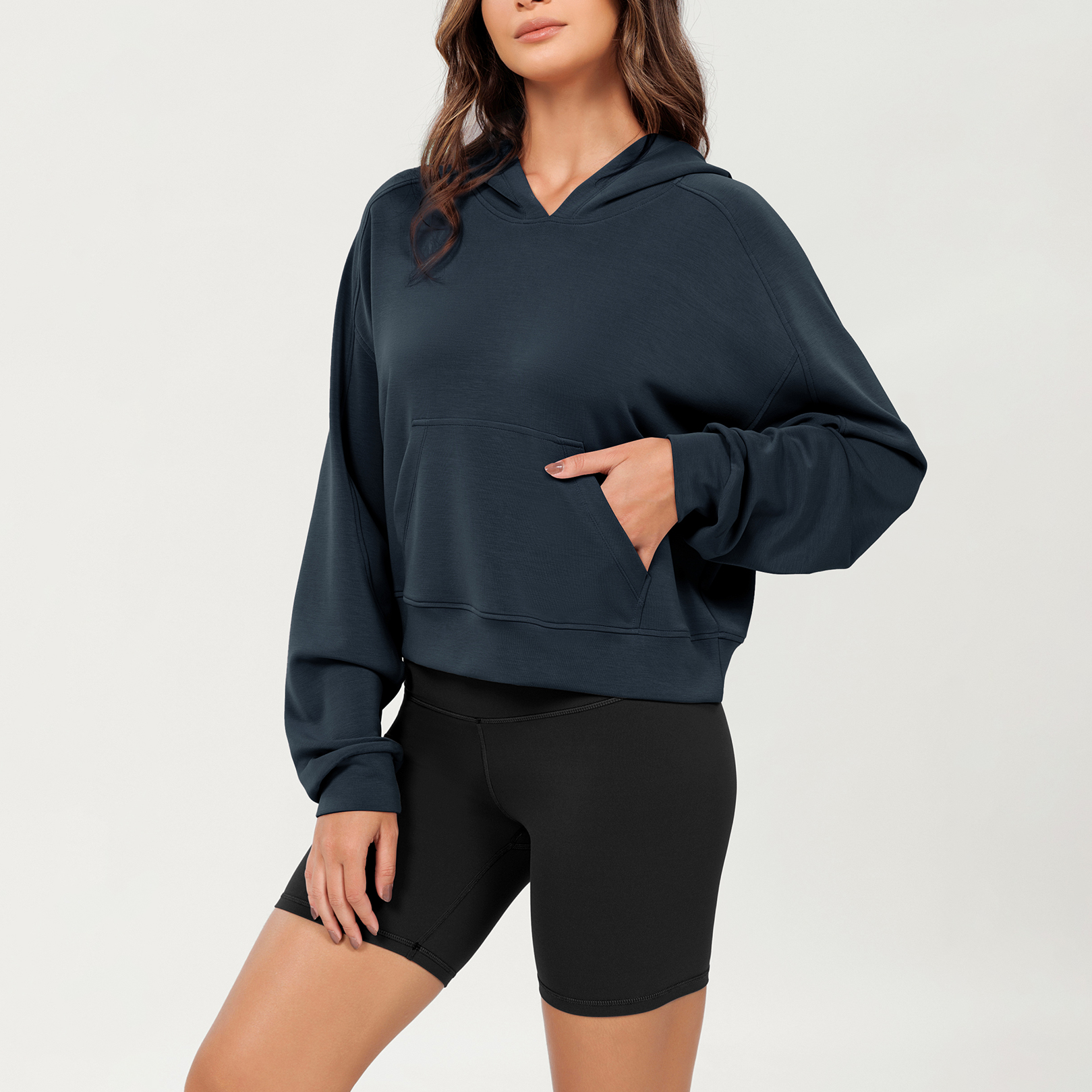 Modal Soft Oversized Long Sleeve Cropped Hoodie - ododos