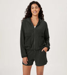 Modal Soft Full-Zip Casual Fall Outfit Hoodies Jacket Black - ododos