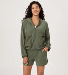 Modal Soft Full-Zip Casual Fall Outfit Hoodies Jacket Dark Sage - ododos