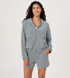 Modal Soft Full-Zip Casual Fall Outfit Hoodies Jacket Grey Blue - ododos