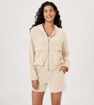 Modal Soft Full-Zip Casual Fall Outfit Hoodies Jacket Ivory - ododos