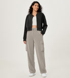 Modal Soft Full-Zip Bomber Casual Outfit Crop Jacket with Pockets - ododos