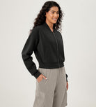 Modal Soft Full-Zip Bomber Casual Outfit Crop Jacket with Pockets - ododos