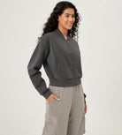 Modal Soft Full-Zip Bomber Casual Outfit Crop Jacket with Pockets - ododos