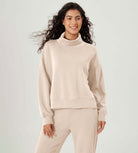 Modal Soft Split Hem Turtleneck Long Sleeve Casual Sweatshirts - ododos