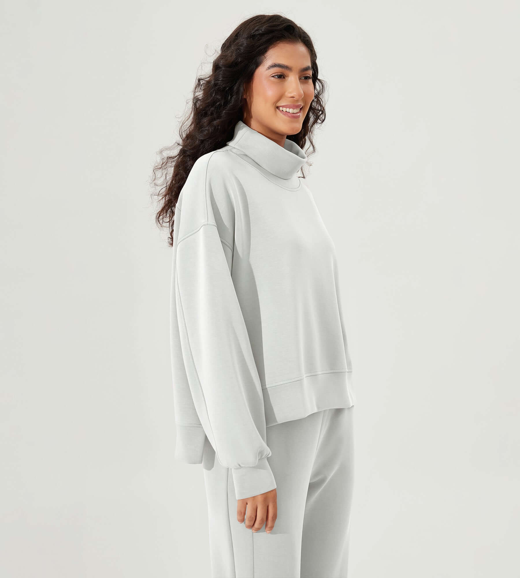 Modal Soft Split Hem Turtleneck Long Sleeve Casual Sweatshirts - ododos