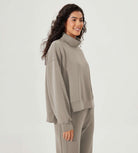 Modal Soft Split Hem Turtleneck Long Sleeve Casual Sweatshirts - ododos