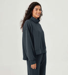 Modal Soft Split Hem Turtleneck Long Sleeve Casual Sweatshirts - ododos