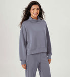 Modal Soft Split Hem Turtleneck Long Sleeve Casual Sweatshirts Purple Gray - ododos