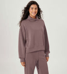 Modal Soft Split Hem Turtleneck Long Sleeve Casual Sweatshirts Rose Taupe - ododos