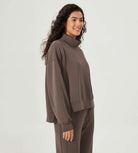 Modal Soft Split Hem Turtleneck Long Sleeve Casual Sweatshirts - ododos