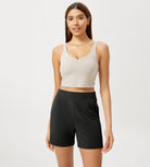 Modal Soft High Waist Casual Shorts with Pockets Black - ododos