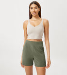 Modal Soft High Waist Casual Shorts with Pockets Dark Sage - ododos