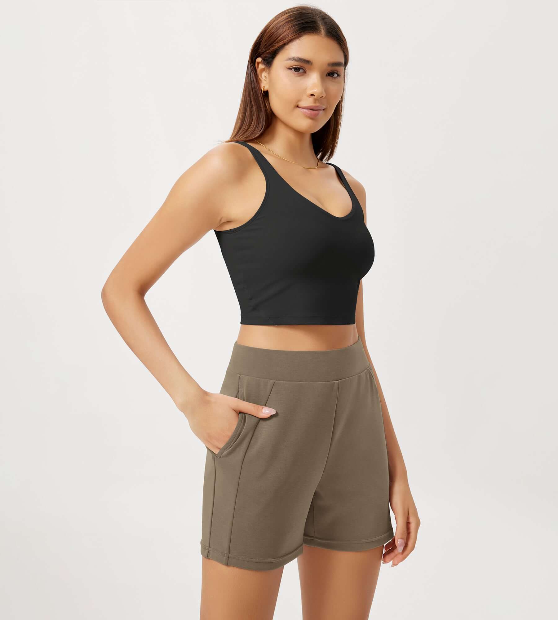 Modal Soft High Waist Casual Shorts with Pockets Espresso - ododos