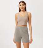 Modal Soft High Waist Casual Shorts with Pockets Khaki - ododos