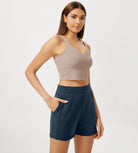 Modal Soft High Waist Casual Shorts with Pockets Navy - ododos