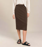 Women's Modal Soft High Waist Back Slit Midi Skirt with Pockets Brunette - ododos