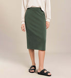 Women's Modal Soft High Waist Back Slit Midi Skirt with Pockets Duck Green - ododos