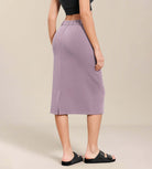 Women's Modal Soft High Waist Back Slit Midi Skirt with Pockets - ododos