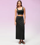 Modal Soft Back Slit Casual Maxi Skirts Black - ododos