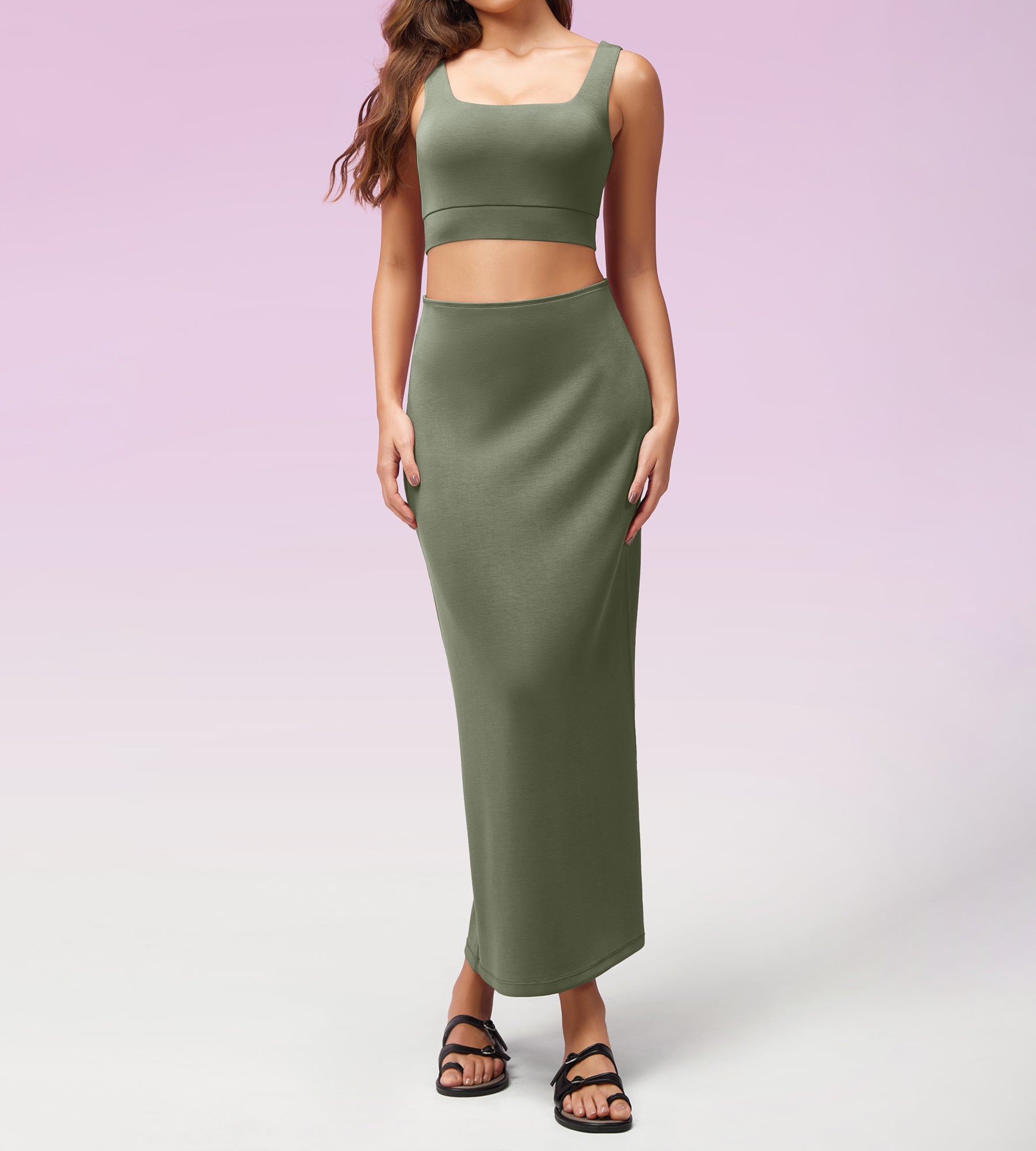 Modal Soft Back Slit Casual Maxi Skirts - ododos